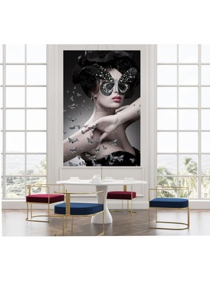 Limitless Design Kelebek Maskeli Kadın Duvar Hd Baskı Kanvas Tablo Tablosu