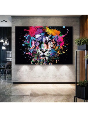 Limitless Design Boya Sıçramalarından Kaplan Kafası Illüstrasyon Yatay Hd Baskı Kanvas Tablo