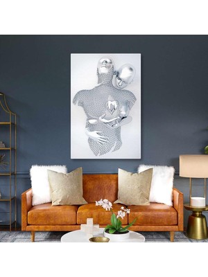 Limitless Design Metal Sarılan Romantik Çift Beyaz Dikey Hd Baskı Kanvas Tablo