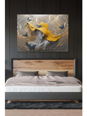 Limitless Design Sarı Şapkalı Kadın-Kanvas Duvar Tablo