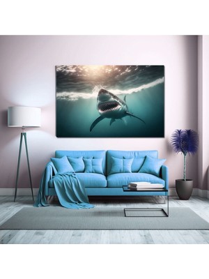 Limitless Design Korkunç Köpek Balığı Hd Baskı Kanvas Tablo
