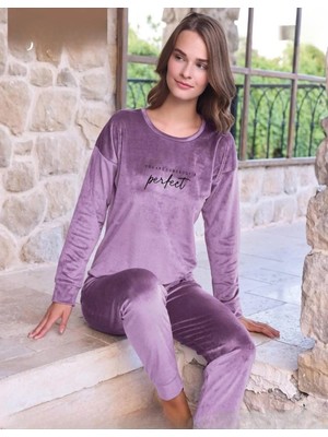 Pijamoni Kadın Kışlık Bisiklet Yaka Likralı Soft Kadife Pijama Takımı 4200/13 - 1 Adet