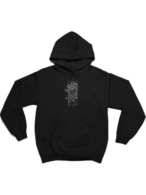 Swozz Gül Çizim Baskılı  Oversize Premium Sweatshirt Hoodie