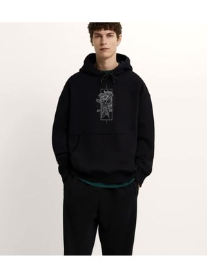 Swozz Gül Çizim Baskılı  Oversize Premium Sweatshirt Hoodie