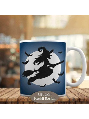 Gökyüzünde Uçan Süpürgeli Cadı Kız Kupa Bardak Hediyelik-5236