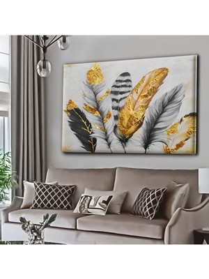 Limitless Design Dekoratif Tablonuz Dekoratif Modern Şık Tüy Motifli Hd Baskı Kanvas Tablo Y3