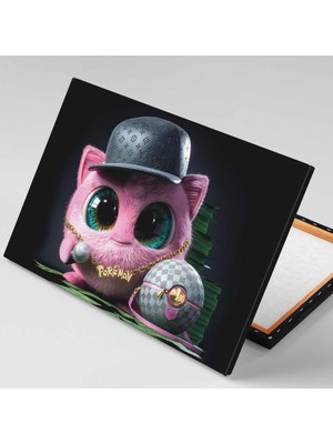 Limitless Design Mikrofonlu Jigglypuff Pembe Şirin Pokemon Yatay Hd Baskı Kanvas Tablo