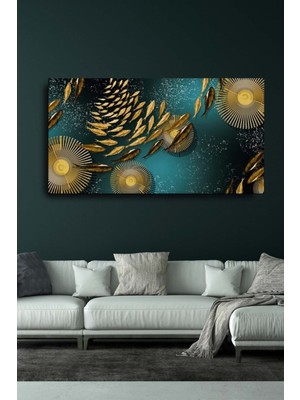 Limitless Design Dekoratif Soyut Altın Balıklar Sürreal Kanvas Duvar Tablosu 120X60CM Büyük Boy Tablo