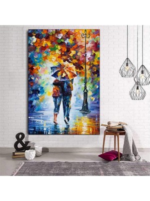 Limitless Design Yağlı Boya Görünümlü Yağmurda Yürüyen Aşıklar Hd Baskı Kanvas Tablo Premium Kalite