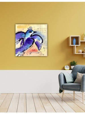Limitless Design Dekroratif Marc Shagall - Bird Purple Blue Flying Duvar Hd Baskı Kanvas Tablo