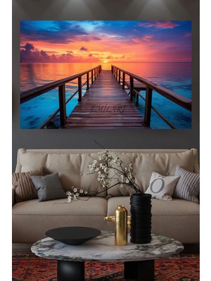 Limitless Design Deniz Kenarı Iskele ve Gün Batımı Manzarası Hd Kalite Hd Baskı Kanvas Tablo