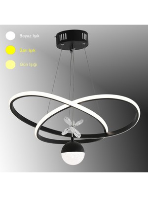 TT310-1TPL-SY Tt Aydınlatma Trio Modeli Mat Siyah Tek Toplu 3 Renk Modüllü Ledli Avize