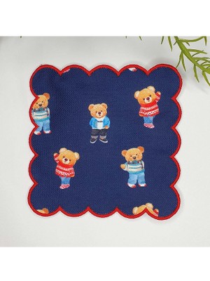 Deco Lacivert Zemin Teddy Ayıcıklı Dijital Baskılı Kenarı Nakışlı Kokteyl Peçetesi
