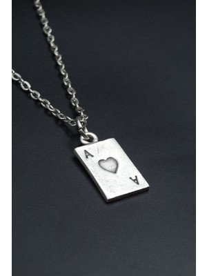 Minimal Maça As Poker İskambil  Gümüş Kaplama Unisex Düz Zincir Kolye kod 901