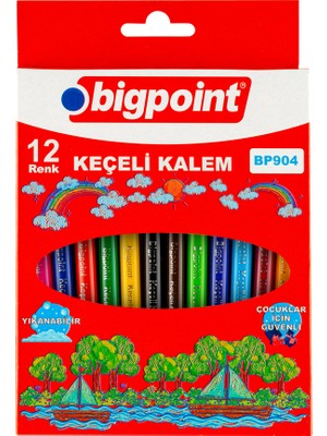 Bigpoint | Keçeli Kalem Seti, Kolay Temizlenebilir Mürekkepli Kalem, Karton Kılıflı, 12 Farklı Renkli Set