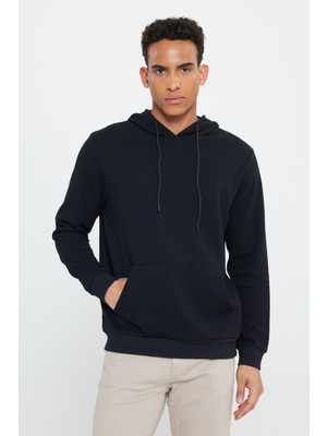 2 Iplik Sıcak Tutan Standart Fit Normal Kesim Kapüşonlu Ottoman Desenli Cepli Sweatshirt