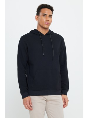 2 Iplik Sıcak Tutan Standart Fit Normal Kesim Kapüşonlu Ottoman Desenli Cepli Sweatshirt