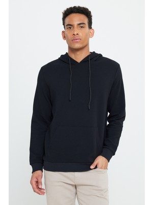 2 Iplik Sıcak Tutan Standart Fit Normal Kesim Kapüşonlu Ottoman Desenli Cepli Sweatshirt