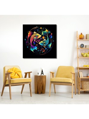 Limitless Design Dekoratif Kare Kanvas Astroloji ve Burç Tablosu Balık Burcu