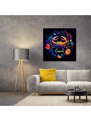Limitless Design Dekoratif Kare Kanvas Astroloji ve Burç Tablosu Yengeç Burcu