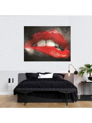 Limitless Design Soyut Modern Kırmızı Rujlu Dudak Diş Kadın Hd Baskı Kanvas Tablo Tablosu Tablolar