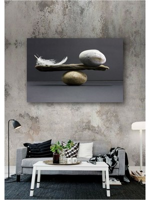 Limitless Design Çakıl Taşı Ve Tüy Hd Baskı Kanvas Tablo