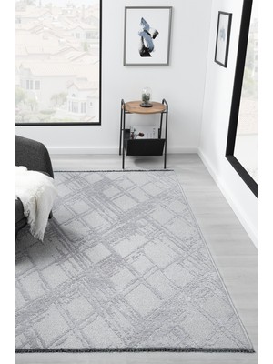 Bukle Gri Kaymaz Taban Makinede Yıkanabilir Kilim Balkon Mutfak Halısı Bk176 200 x 290