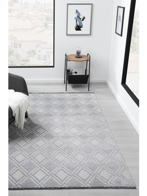 Bukle Gri Kaymaz Taban Makinede Yıkanabilir Kilim Balkon Mutfak Halısı Bk190 120 x 180