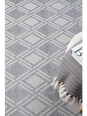 Bukle Gri Kaymaz Taban Makinede Yıkanabilir Kilim Balkon Mutfak Halısı Bk190 120 x 180