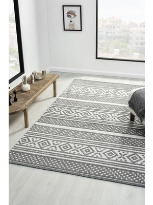 Prestige Halı Kilim Ipar Gri Çift Taraflı Dokuma Kilim Balkon Mutfak Oturma Odası Halısı Ip0042 160 x 230