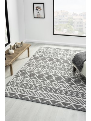 Ipar Gri Çift Taraflı Dokuma Kilim Balkon Mutfak Oturma Odası Halısı Ip0041 80 x 150