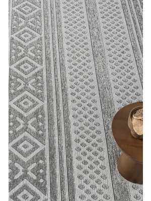 Ipar Gri Çift Taraflı Dokuma Kilim Balkon Mutfak Oturma Odası Halısı Ip0042 80 x 300