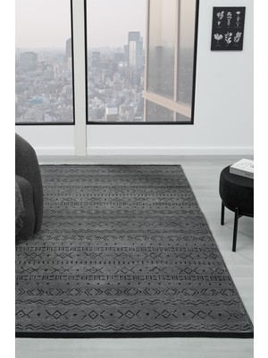 Prestige Halı Kilim Eko Antrasit Kaymaz Taban Kilim Balkon Mutfak Oturma Odası Halısı Yoluk Eko343 100 x 200