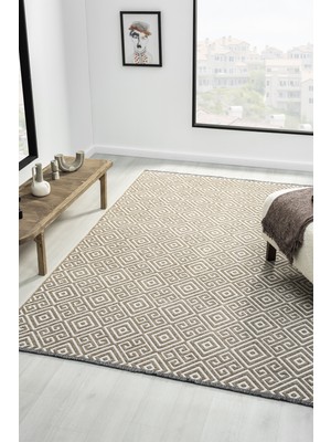 Ipar Bej Çift Taraflı Dokuma Kilim Balkon Mutfak Oturma Odası Halısı Ip0036 80 x 150