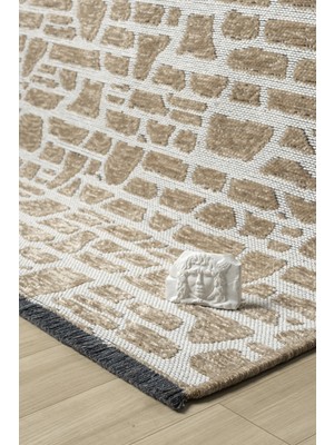 Ipar Bej Çift Taraflı Dokuma Kilim Balkon Mutfak Oturma Odası Halısı Ip0033 80 x 150