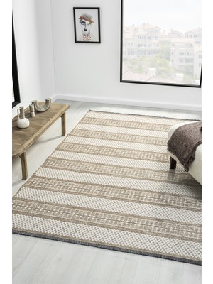 Prestige Halı Kilim Ipar Bej Çift Taraflı Dokuma Kilim Balkon Mutfak Oturma Odası Halısı Ip0045 160 x 230