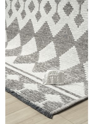 Ipar Gri Çift Taraflı Dokuma Kilim Balkon Mutfak Oturma Odası Halısı Ip0032 120 x 180