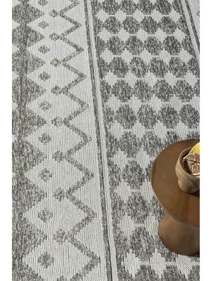 Ipar Gri Çift Taraflı Dokuma Kilim Balkon Mutfak Oturma Odası Halısı Ip0032 120 x 180