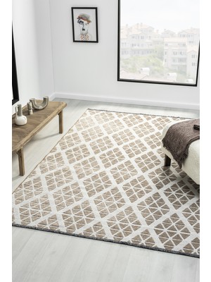 Ipar Bej Çift Taraflı Dokuma Kilim Balkon Mutfak Oturma Odası Halısı Ip0048 120 x 180