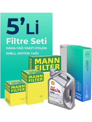 MANN Peugeot 301 1.5 Dizel Filtre Bakım Seti Shell Motor Yağlı (2017-2024) 5 Li