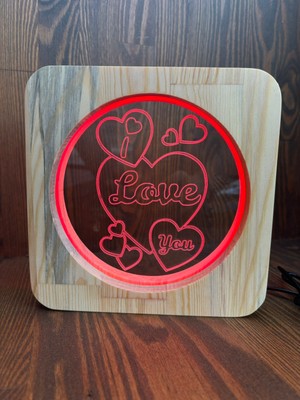 Love Temalı Kişiye Özel LED Ahşap Lamba
