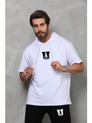 Unisex Kapşonlu Oversize T-Shirt Takım - Beyaz