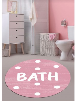 Ardizayn Pembe Bath Yazılı, 100x100 - 60x60 - 40x60cm Dokuma Taban 3'lü Banyo Halısı