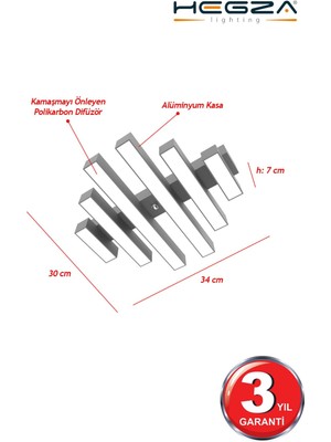 Nidage Parrılla ( Gri Kasa, Beyaz Işık ) Ledli Modern Plafonyer Led Avize, Salon, Mutfak, Oturma Odası