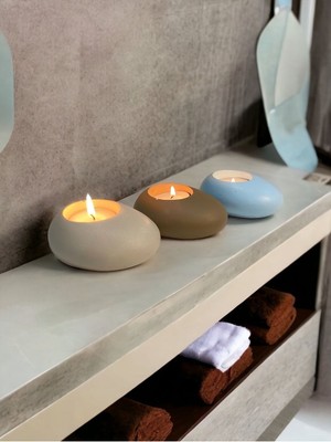 Ogish Concept Three Drops Minimal Dekoratif Beton Tealight Mumluk 3'lü Set [ Alaçatı-Vizon-Baby Blue ]