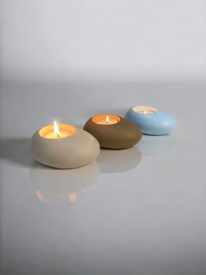 Ogish Concept Three Drops Minimal Dekoratif Beton Tealight Mumluk 3'lü Set [ Alaçatı-Vizon-Baby Blue ]