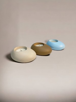 Ogish Concept Three Drops Minimal Dekoratif Beton Tealight Mumluk 3'lü Set [ Alaçatı-Vizon-Baby Blue ]