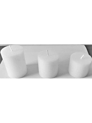 Online Kapında Dekoratif Beyaz Kütük Mum Seti 3'lü