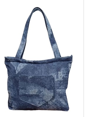 Tarz Yeri Blujin Desenli Piknik ve Deniz Cepli Fermuarlı Çanta - Mavi