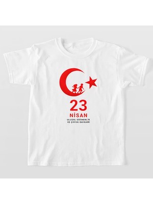 Tarz Yeri 23 Nisan Çocuk Bayramı Baskılı Özel T-Shirt - Beyaz